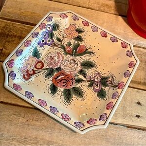 🔥Gloria Vanderbilt H.F. Inc Hand Decorated Floral Dish for Nora Fenton🔥